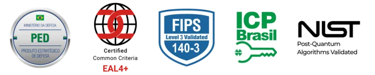 شهادات Kryptus kNET HSM: منتج الدفاع الاستراتيجي، المعايير المشتركة EAL4+، FIPS 140-2 المستوى 3، ICP Brazil، شهادة NIST لخوارزميات ما بعد الكم.